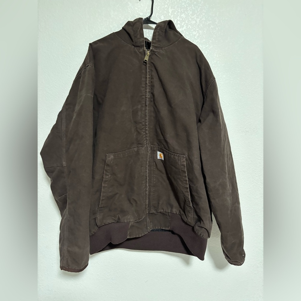 Carhartt Brown Jacket Hooded Vintage Workwear Duck Blanket Lined J130